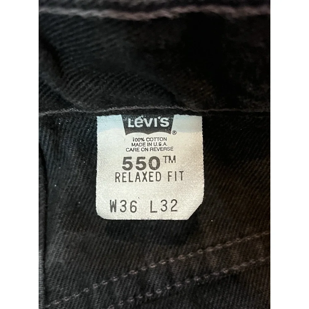 Levi's 550 Men 34x32 Relaxed Fit Black Jeans Tapered Leg USA MADE Blank Tab Y2K